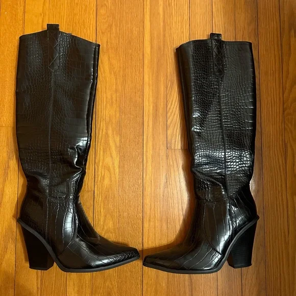 Nasty Gal Wild Western Faux Leather Croc Boots - Picture 4 of 5